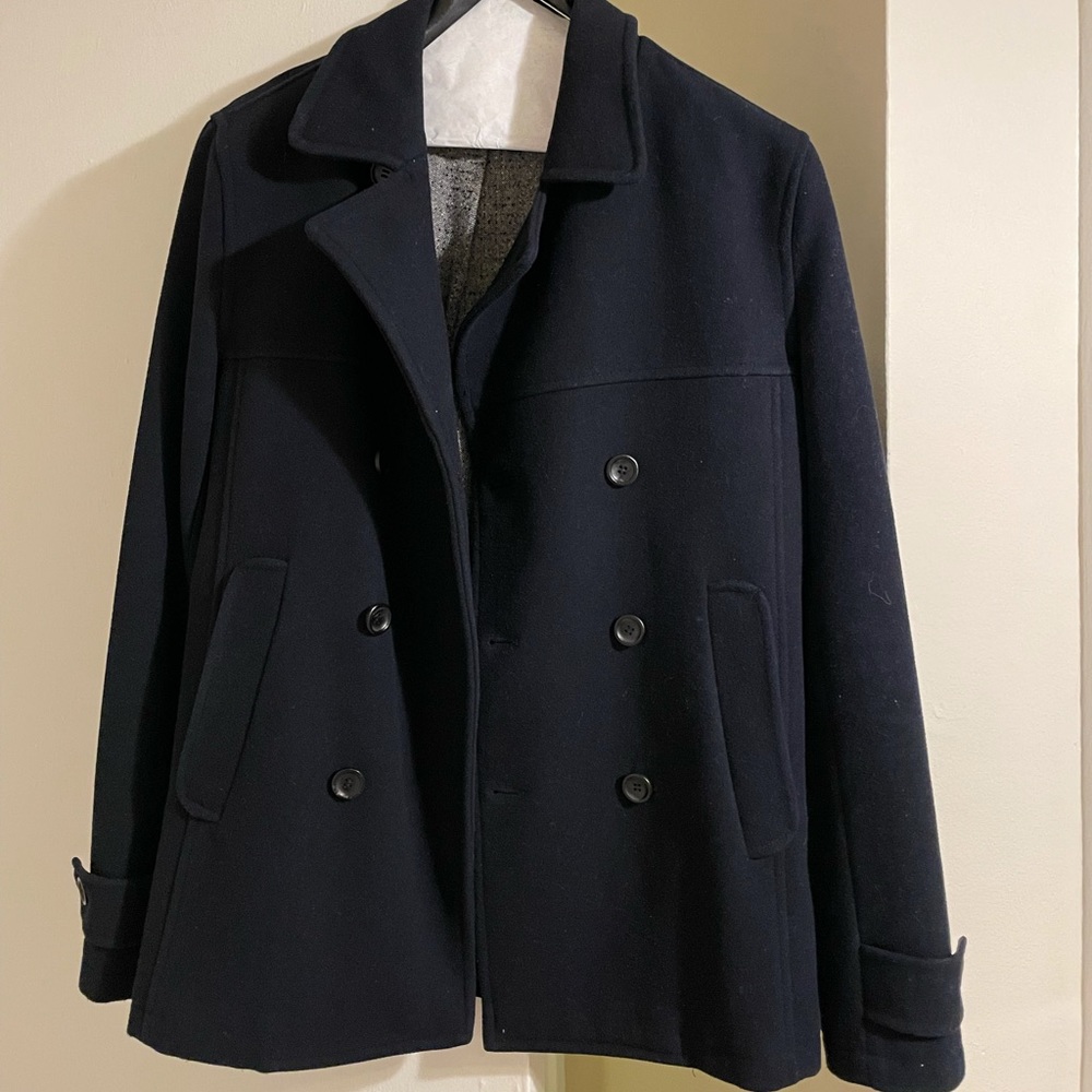 Double Breasted Navy Overcoat - Large